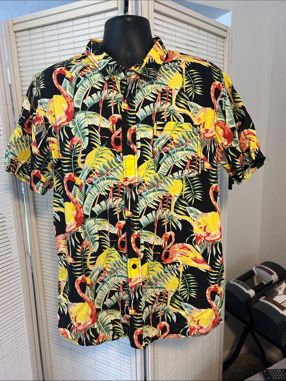 LRG Tropical Flamingo Short Sleeve Button-Down Shirt - Black/Yellow